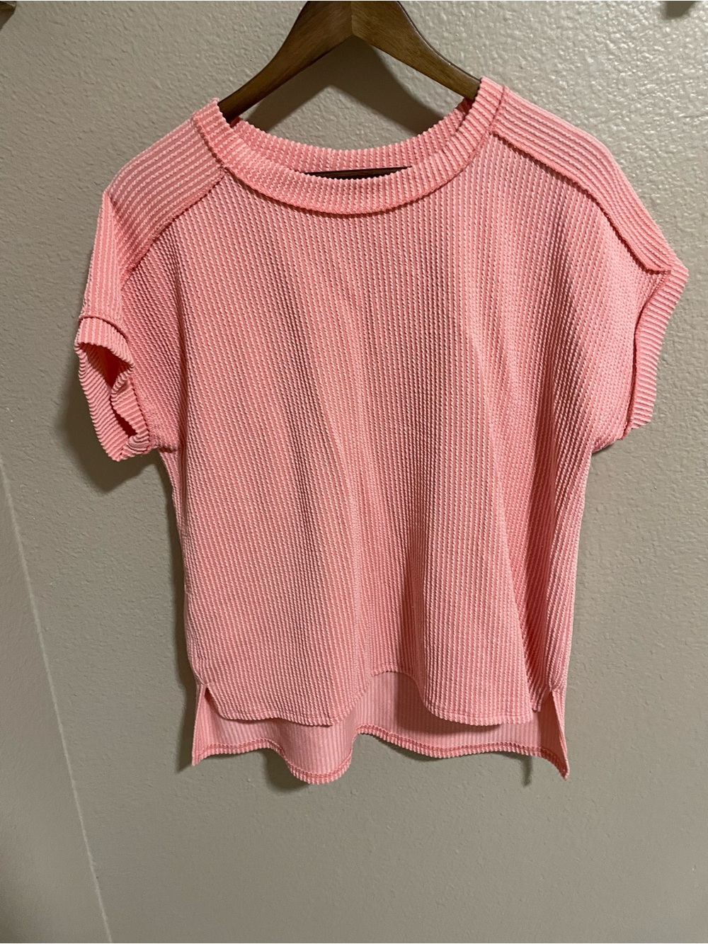 7th Roy Coral Pink Ribbed Short Sleeve Tee